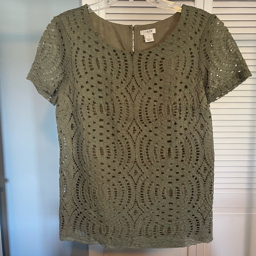 J. Crew green lacy blouse